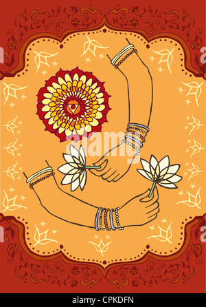 Woman hand and lotus indian culture background. Vector file available. Stock Photo