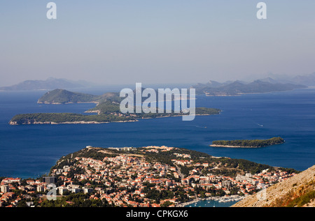 The suburb of Babin Kuk with the Elaphite Islands in the distance and the island of Mljet in the far distance Dubrovnik Croatia Stock Photo