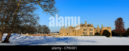 Winter snowy scene over the Elizabethan Stately Home of Kirby hall, Northamptonshire, England; Britain; UK Stock Photo