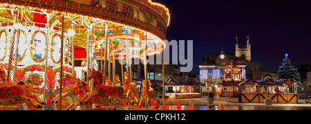 Christmas Lights at night in Cathedral Square, Peterborough City, Cambridgeshire, England, UK Stock Photo