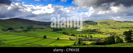 Hope Valley showing Mam Tor and Lose Hill ridge, Castleton village, Peak District National Park, Derbyshire Dales, England, UK Stock Photo