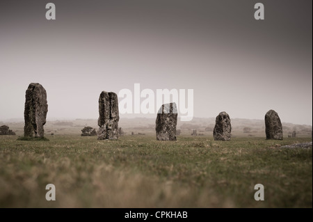 The Hurlers stone circles located on Bodmin Moor, Cornwall, England, UK. Stock Photo