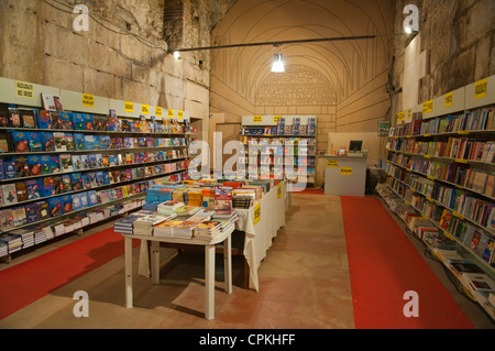 Book shop in the basement halls of Diocletian's Palace in Grad the old town Split Dalmatian coast Croatia Europe Stock Photo
