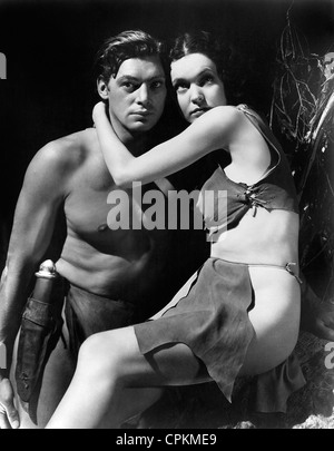 Johnny, Weissmuller and Maureen, O'Sullivan pictured as Tarzan and Jane. Stock Photo