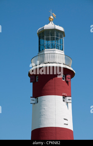 Red and white former lighthouse Smeaton's Tower on Plymouth Hoe, Devon, UK Stock Photo
