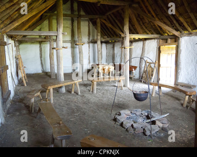 A medieval farm house interior at The Museum of Early Medieval Northumbria at Jarrow Stock Photo