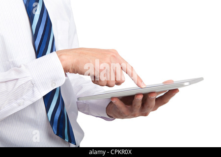 Businessman touch tablet pc in hand Stock Photo