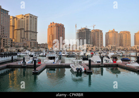 The Pearl - a multi-purpose man-made upscale urban development project in Doha, Qatar, with yacht marina, on the persian gulf. Stock Photo