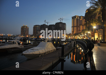 The Pearl - a multi-purpose man-made upscale urban development project in Doha, Qatar, with yacht marina, on the persian gulf. Stock Photo