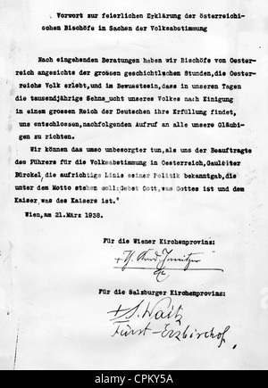 Loyalty address of the Austrian bishops for the annexation of Austria, 1938 Stock Photo