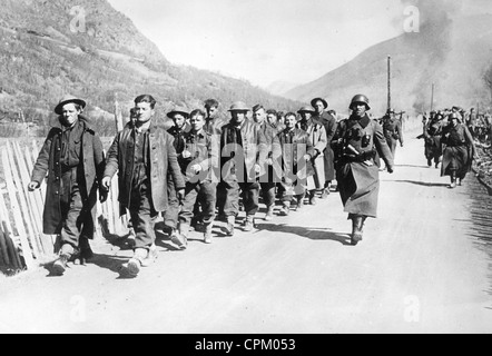 German soldiers and British prisoners in Norway, 1940 Stock Photo