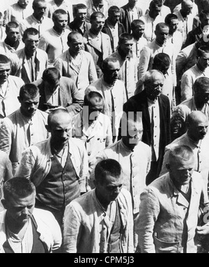 Camp internees at roll call at Dachau concentration camp, Bavaria, 1933 (b/w photo)