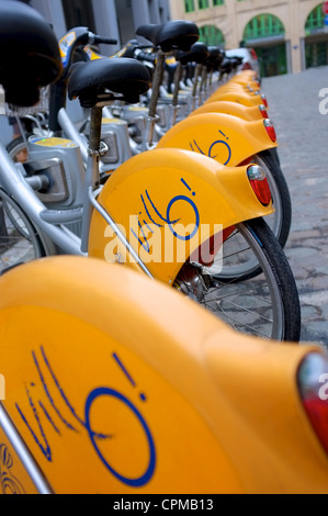 Bikes for hire, 'park and ride' scheme Brussels city centre, Belgium. Stock Photo