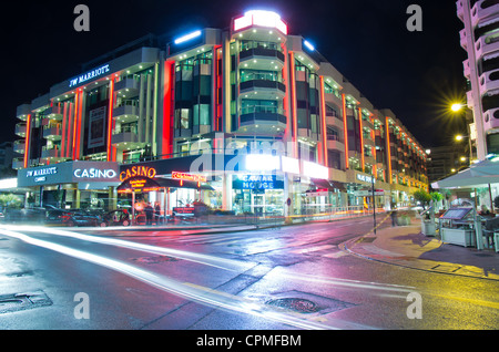 Nightview of cannes centre at night with colored illumination during the film festival week Stock Photo