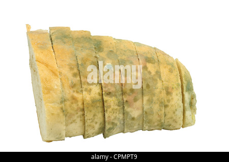 Mouldy bread sliced isolated on a white background Stock Photo