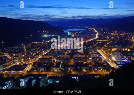 Piatra Neamt city by night in Romania Stock Photo