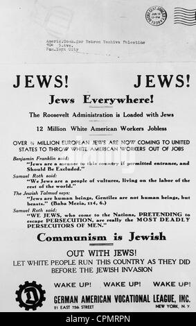 Anti-semitic and anti-communist pamphlet issued by the Nazi organisation 'German-American Vocational League', New York City, Stock Photo