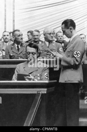Adolf Hitler, Joseph Goebbels, Franz Xaver Schwarz, 1938 Stock Photo