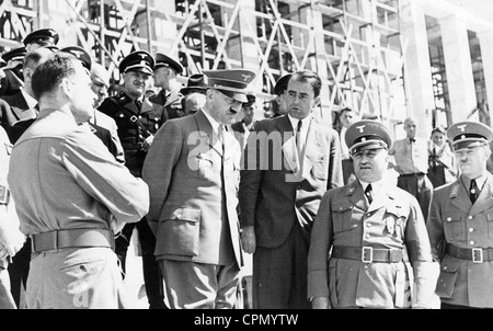 Rudolf Hess, Adolf Hitler, Albert Speer, Robert Ley in Nuremberg, 1937 Stock Photo