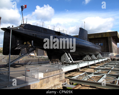 French submarine La Flore,Submarine base of Kerman,Lorient harbour,Morbihan,Brittany,Bretagne,France Stock Photo