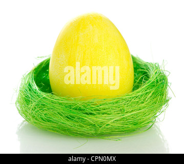 Easter egg in the nest isolated on white background Stock Photo