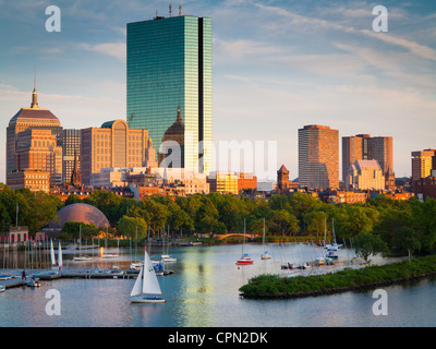 Boston and the Charles River as seen from Longfellow Bridge. Stock Photo