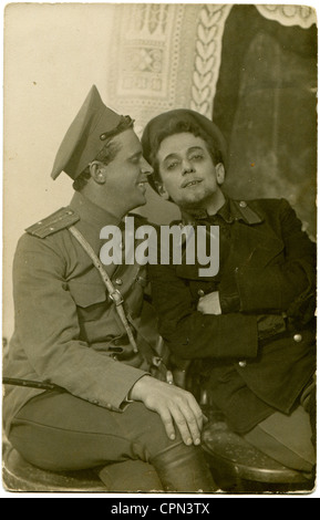 RUSSIA - CIRCA 1918: An antique photo shows Two officers of the White Army, Kharkov, now Ukraine1918 Stock Photo