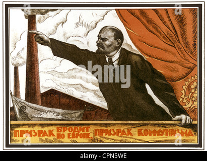 Lenin, born Vladimir Ilyich Uljanov (1870 - 1924), Soviet revolutionary leader, politician, half length, showing the future of the communism, asylum poster, Moscow, Russia, circa 1920, Stock Photo