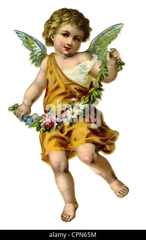 Kitsch, Angel, Little Angel With Flowers, Scrap-picture, Germany, Circa 