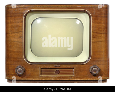 broadcast,television,television set,Saba Schauinsland W II,36 centimeter screen diagonal,another control unit behind the small clap at the front,at that time original price: DM 1098,with aluminised screen,this Saba belongs to the first series produced television set in postwar Germany,Germany,1953,monochrome device,monochrome television set,screens,telescreen,TV screen,precious wooden chassis,TV device,TV history,engineering,technologies,technics,history of technology,consumer good,consumer item,consumer goods,consumer items,Made in G,Additional-Rights-Clearences-Not Available Stock Photo