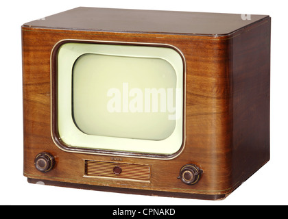 broadcast,television,television set,Saba Schauinsland W II,36 centimeter screen diagonal,another control unit behind the small clap at the front,at that time original price: DM 1098,with aluminised screen,this Saba belongs to the first series produced television set in postwar Germany,Germany,1953,monochrome device,monochrome television set,screens,telescreen,TV screen,precious wooden chassis,TV device,TV history,engineering,technologies,technics,history of technology,consumer good,consumer item,consumer goods,consumer items,Made in G,Additional-Rights-Clearences-Not Available Stock Photo