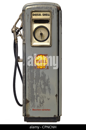 transport / transportation, car, petrol station, petrol pump, shell, diesel, petrol pump producer Scheidt & Bachmann, Rheydt, Germany, circa 1958, Additional-Rights-Clearences-Not Available Stock Photo