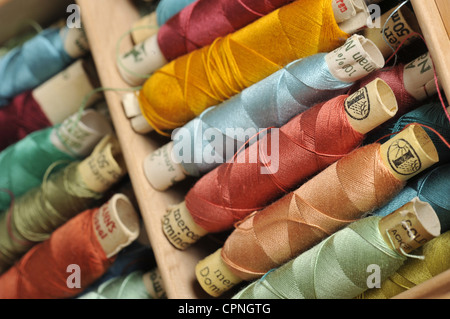 textiles, sewing box with thread rolls, Germany, circa 1940 until 1955, Additional-Rights-Clearences-Not Available Stock Photo