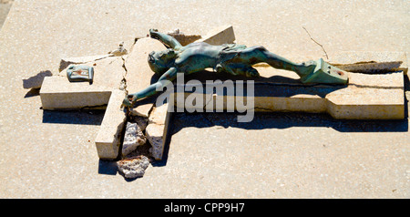 Crucifix  on casket in cemetery in 'Todos Santos' Baja Mexico Stock Photo