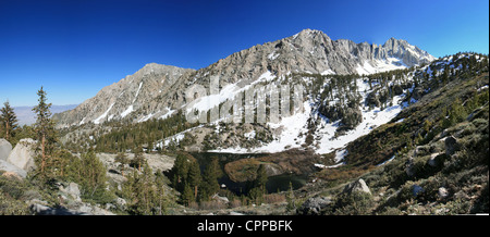 Panorama of Lower Pothole Lake and University Peak in Onion Valley in the Sierra Nevada Mountains Stock Photo