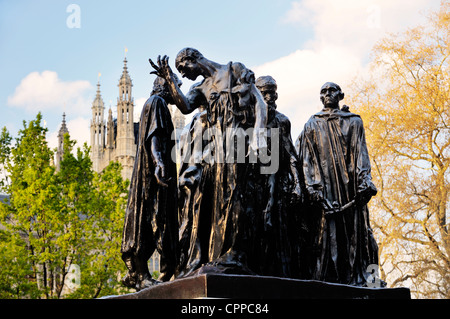 The Burghers of Calais. Statue by Rodin in Victoria Tower Gardens, Westminster, London. Shows episode in the Hundred Years War Stock Photo