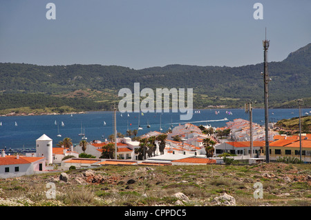 View of village from Torre de Fornells, Fornells, Menorca, Balearic Islands, Spain Stock Photo