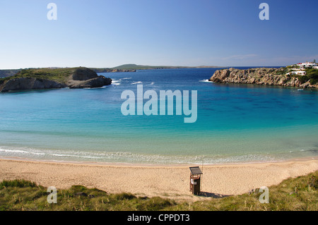 View of beach and bay, Arenal d'en Castell, Menorca, Balearic Islands, Spain Stock Photo