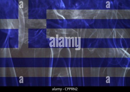Greece flag overlay on smoke technique. Stock Photo