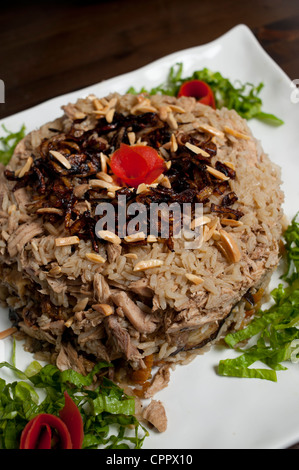 Middle East Israel Druze Druse meal  in the village of Beit Jann in the Golan Heights - a rice and tuna dish Stock Photo