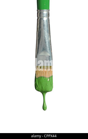 Paintbrush with green paint isolated over white background Stock Photo