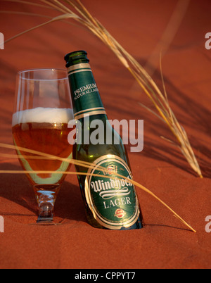 A welcome beer at the end of a hard day in the Namib Desert Stock Photo