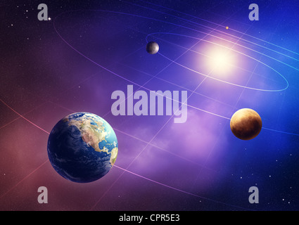 Inner four solar system planets (Elements of this image furnished by NASA- earthmap http://visibleearth.nasa.gov) Stock Photo