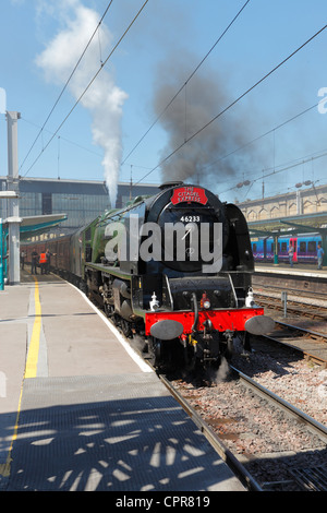 LMS Princess Coronation Class 6233 Duchess of Sutherland steam train at Carlisle Railway Station, Carlisle Stock Photo