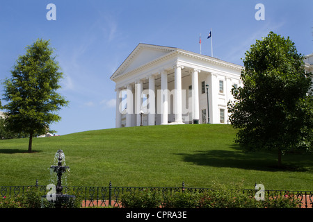 Virginia capitol building in Richmond, Virginia, USA with the state grounds and a water fountain in the foreground. Stock Photo