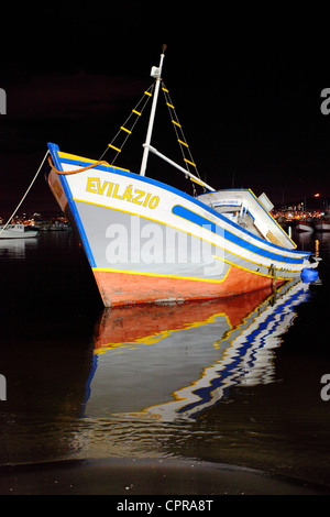 Sunken boat at a small fishing village on Copacabana Beach in Rio De Janeiro Brazil Stock Photo