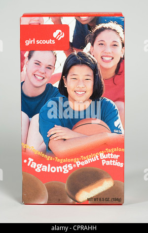 A box of Tagalongs Girl Scout cookies.  Stock Photo