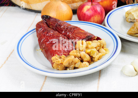 Traditional bulgarian lenten dish of dried peppers stuffed with beans Stock Photo