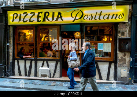 Paris, France, Positano Pizzaria, Italian Restaurant in Saint Germain des Prés district, couple walking in paris Stock Photo