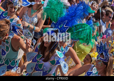 Participants and crowd at the St Pauls 'Afrikan-Caribbean' carnival in Bristol, England in 2010 attended by 70,000 people Stock Photo